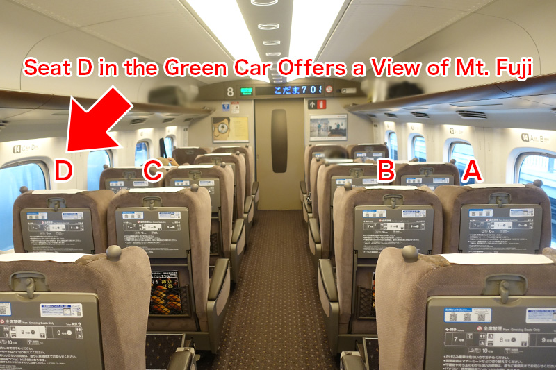 Mt. Fuji is visible from seat D in the Green Car